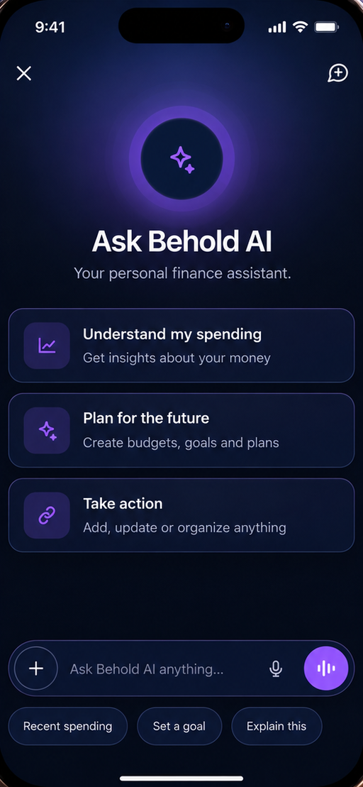 Behold app — Behold AI, dark theme